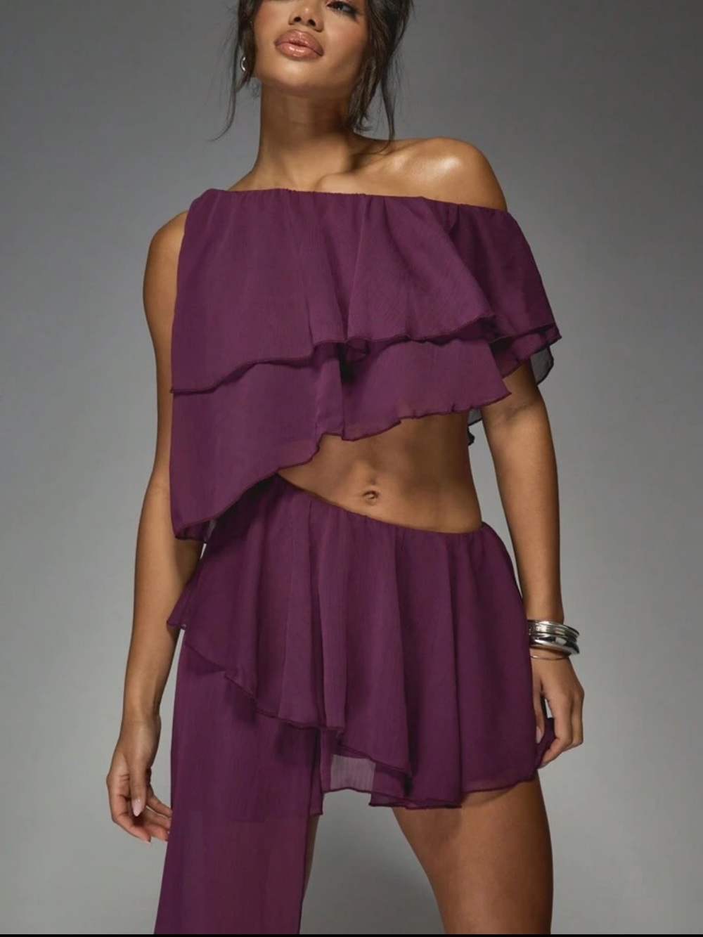 NWOT Off-Shoulder Asymmetrical Ruffle Dress - Picture 3 of 5